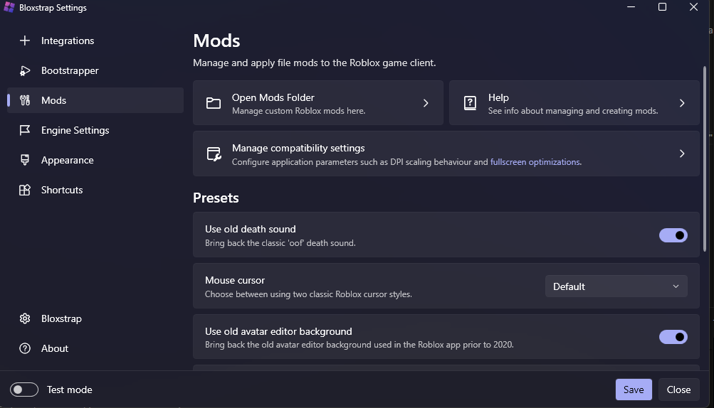Bloxstrap mods section